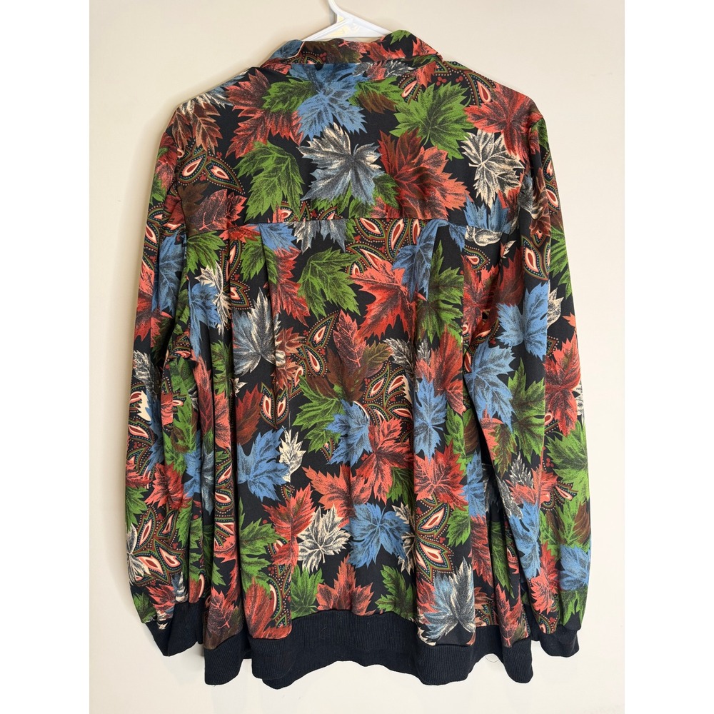 Top Notch Vintage Leaf Print Pullover Blouse Women's M Retro Button Neck Top - Picture 3 of 7